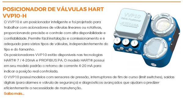 POSICIONADOR DE VÁLVULAS HART VVP10-H - O VVP10 é um posicionador inteligente e foi projetado para trabalhar com acionadores de válvulas lineares ou rotativas, proporcionando precisão e controle com alta disponibilidade e confiabilidade. Permite fácil instalação e comissionamento e é adequado para vários tipos de válvulas, independentemente do tipo e do tamanho.