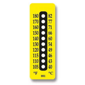 Etiquetas de Temperatura não Reversíveis com 10 Intervalos de Temperatura
